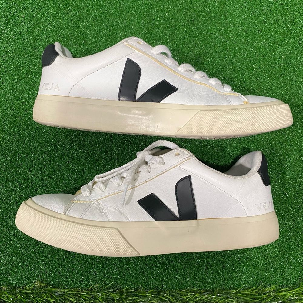 VEJA CAMPO LEATHER WHITE BLACK Sz 7 Womens - Picture 3 of 9